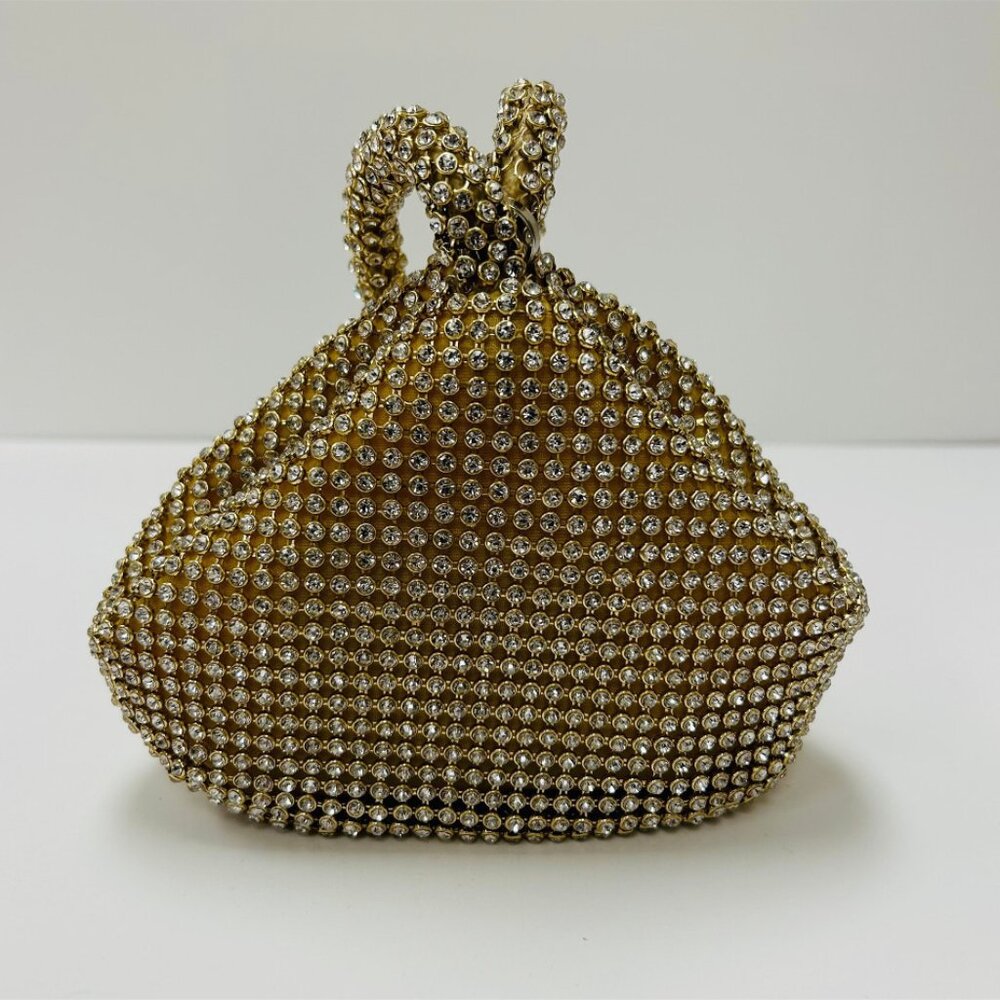 Gold Metallic and Satin Clutch, with crystal‎ embellished